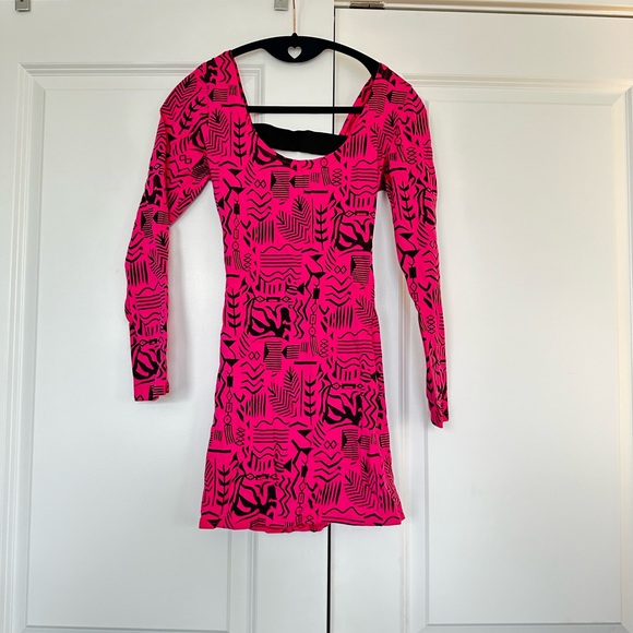 ASOS Reverse pink open back mini long sleeve body on dress - Picture 1 of 3